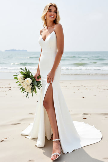 lvory Sirène Spaghetti Bretelles Robe de mariée avec fente
